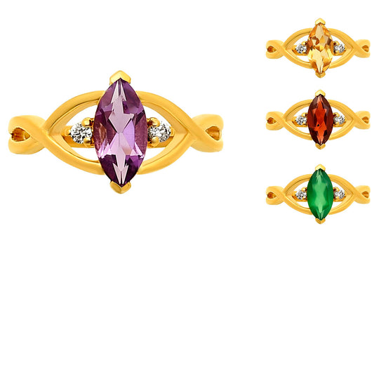 18K Gold Over Brass Marquise Cut Colorful Gemstone Ring with CZ Accents TGR1022 RM-1760