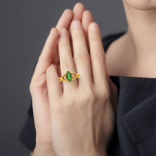 18K Gold Over Brass Marquise Cut Colorful Gemstone Ring with CZ Accents TGR1022 RM-1760