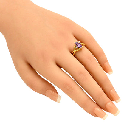 18K Gold Plated Marquise Cut Colorful Gemstone Ring with CZ Accents TGR1022 RM-1760