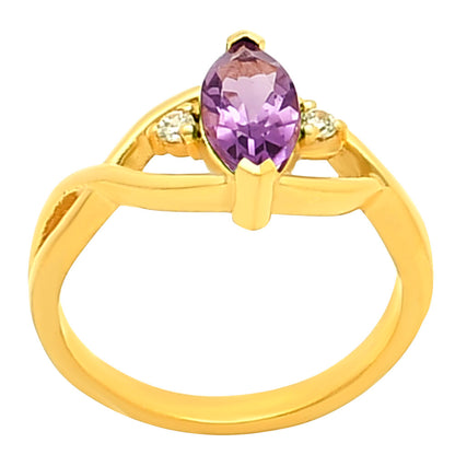 18K Gold Plated Marquise Cut Colorful Gemstone Ring with CZ Accents TGR1022 RM-1760
