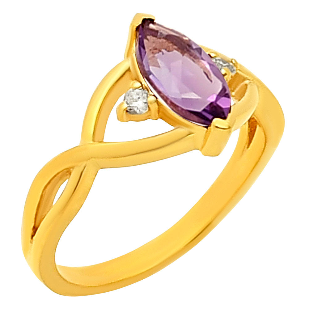 18K Gold Plated Marquise Cut Colorful Gemstone Ring with CZ Accents TGR1022 RM-1760