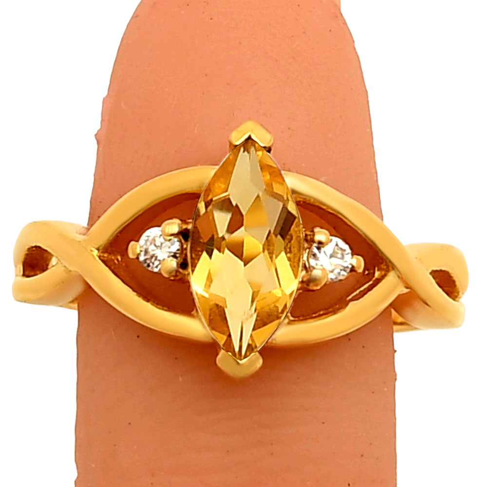 18K Gold Plated Marquise Cut Colorful Gemstone Ring with CZ Accents TGR1022 RM-1760