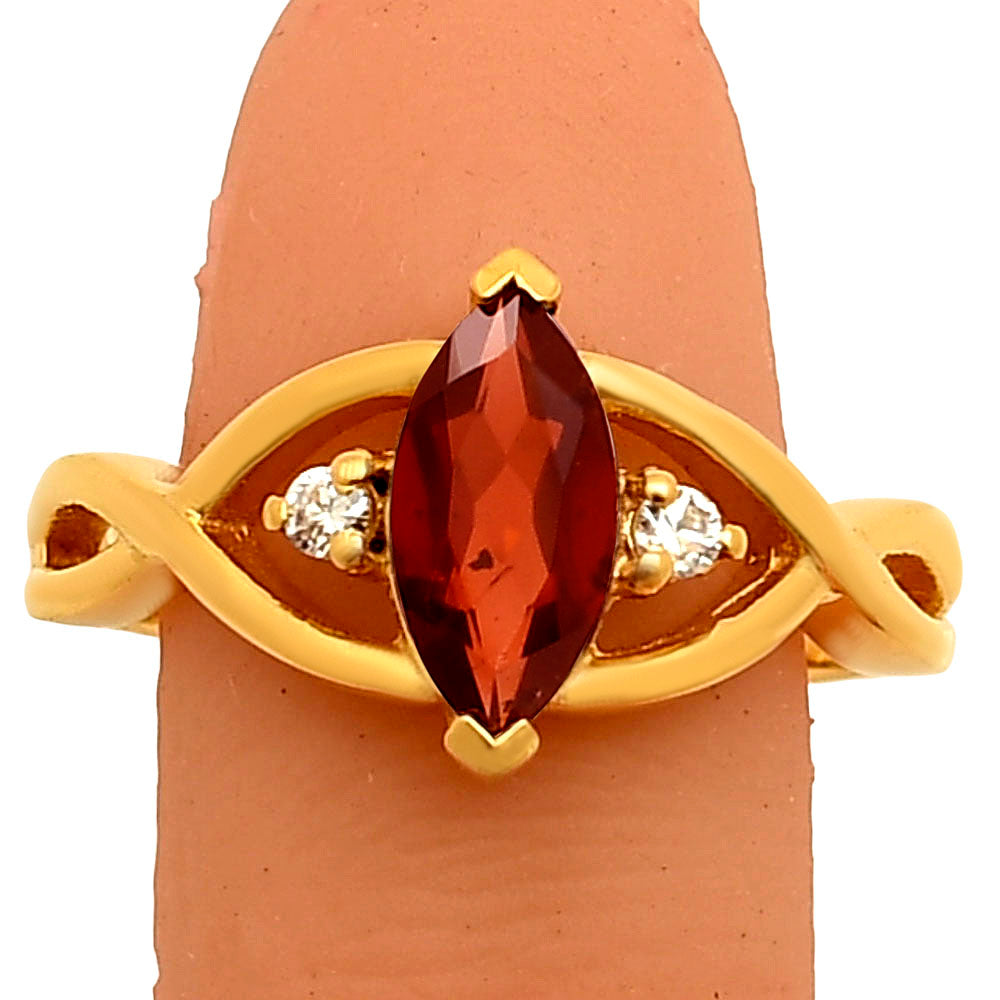 18K Gold Plated Marquise Cut Colorful Gemstone Ring with CZ Accents TGR1022 RM-1760