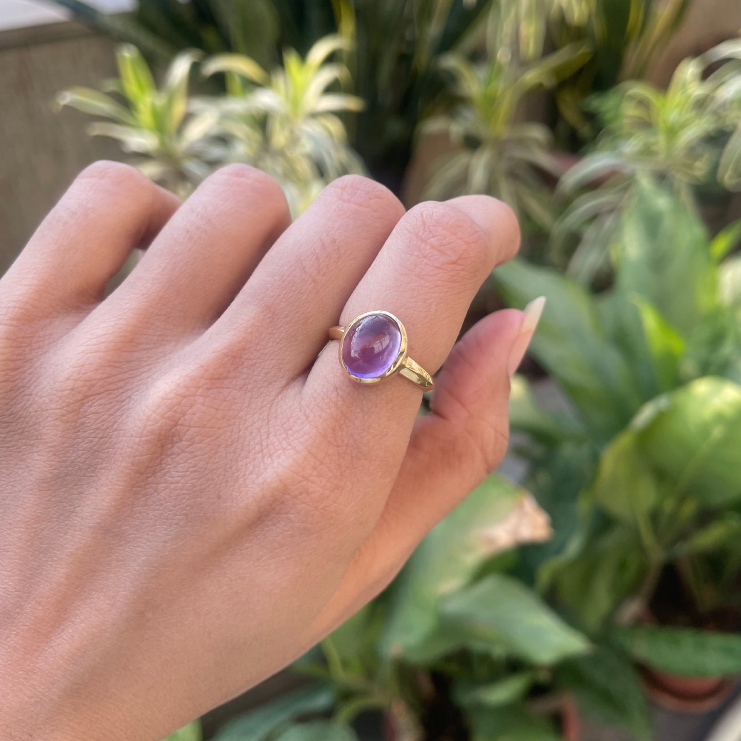 18K Gold Plated Cabochon Birthstone Ring Jewelry – Elegant Minimal TGR1023 RM-1004
