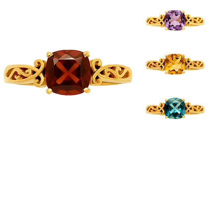 18K Gold Plated Cushion Cut Gemstone Ring Vintage Filigree Design TGR1024 RM-1757