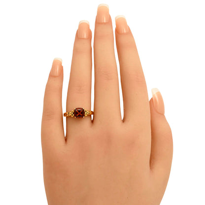 18K Gold Plated Cushion Cut Gemstone Ring Vintage Filigree Design TGR1024 RM-1757