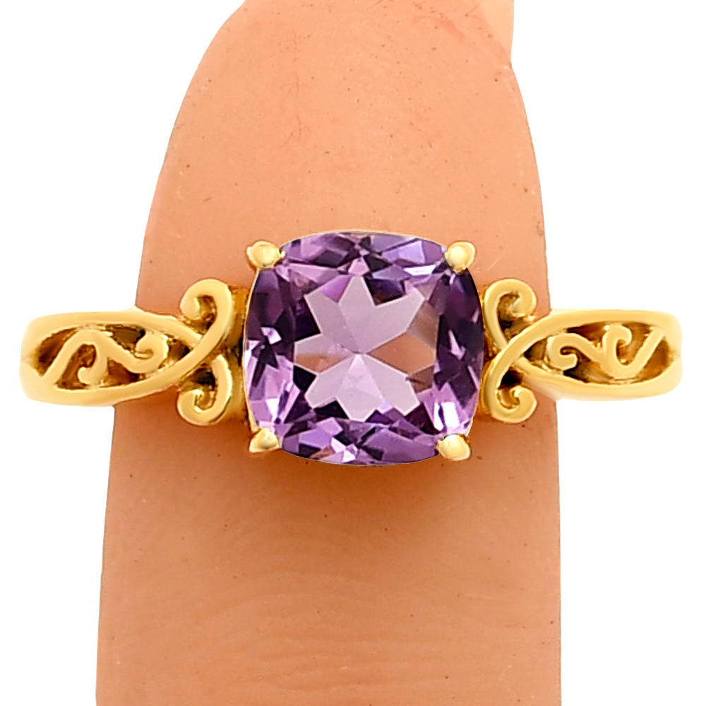 18K Gold Plated Cushion Cut Gemstone Ring Vintage Filigree Design TGR1024 RM-1757