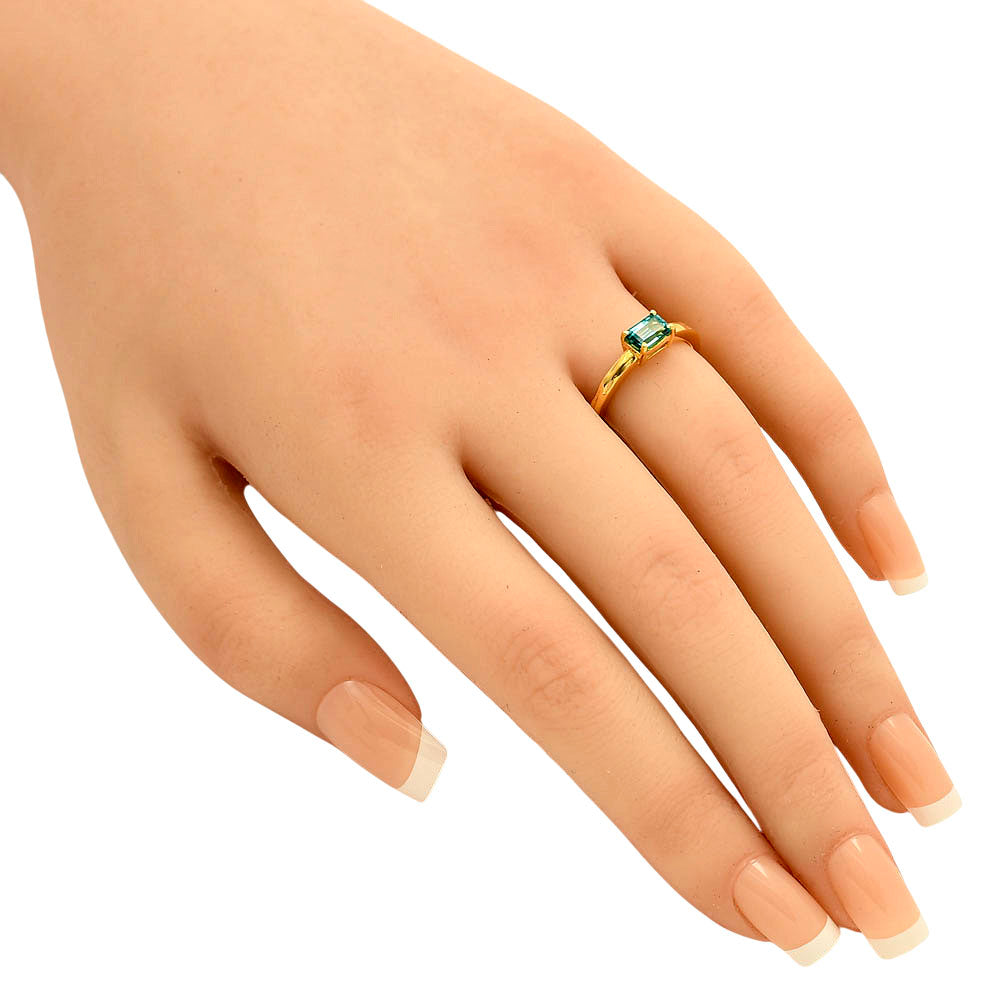 18K Gold Over Brass Baguette Colorful Gemstone Minimalist Stackable Ring TGR1025 RM-1019