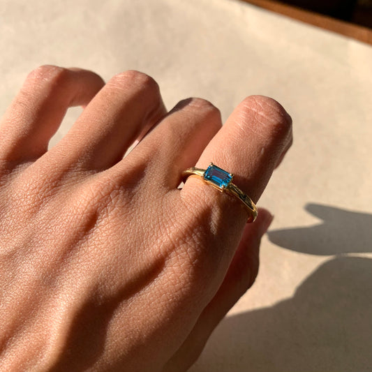 18K Gold Plated Baguette Colorful Gemstone Minimalist Stackable Ring TGR1025 RM-1019