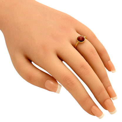 18K Gold Plated Brass Faceted Round Stone Ring – Simple Modern Look TGR1026 RM-1753