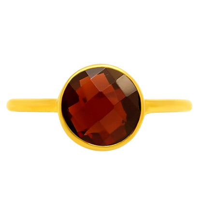18K Gold Plated Brass Faceted Round Stone Ring – Simple Modern Look TGR1026 RM-1753
