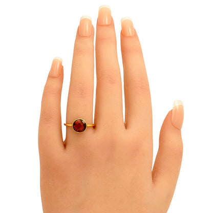 18K Gold Plated Brass Faceted Round Stone Ring – Simple Modern Look TGR1026 RM-1753