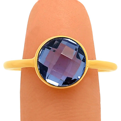 18K Gold Plated Brass Faceted Round Stone Ring – Simple Modern Look TGR1026 RM-1753
