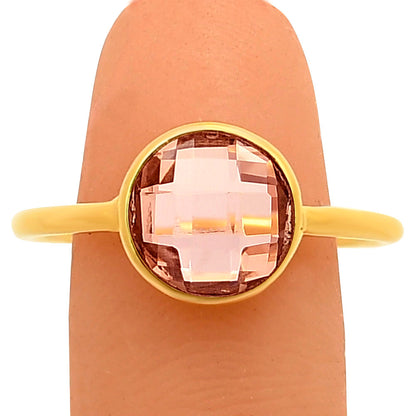 18K Gold Plated Brass Faceted Round Stone Ring – Simple Modern Look TGR1026 RM-1753