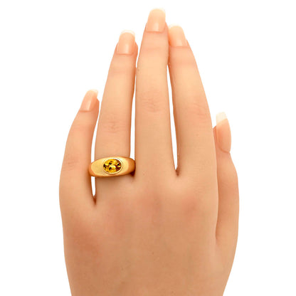 18K Gold Over Brass Oval Gemstone Signet Ring – Bold Statement Style TGR1027 RM-1758