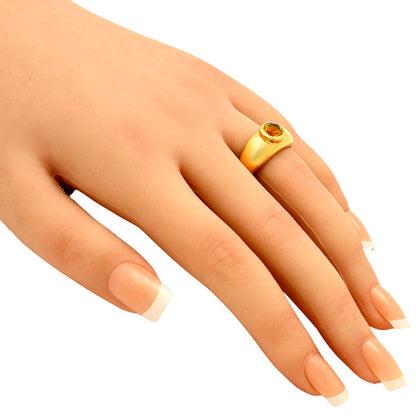 18K Gold Over Brass Round Gemstone Signet Ring – Bold Statement Style TGR1028 RM-1758