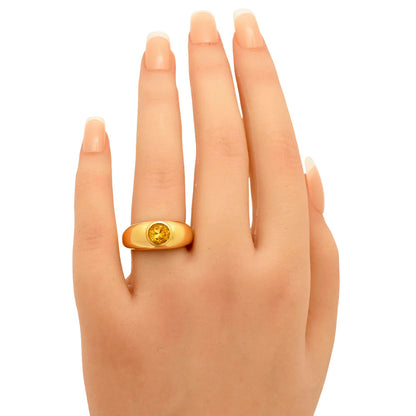 18K Gold Over Brass Round Gemstone Signet Ring – Bold Statement Style TGR1028 RM-1758