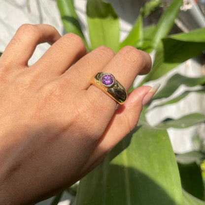 18K Gold Plated Round Gemstone Signet Ring – Bold Statement Style TGR1028 RM-1758