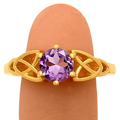 18K Gold Plated Brass Celtic Knot Gemstone Ring – Vintage Boho Style TGR1029 RM-1761