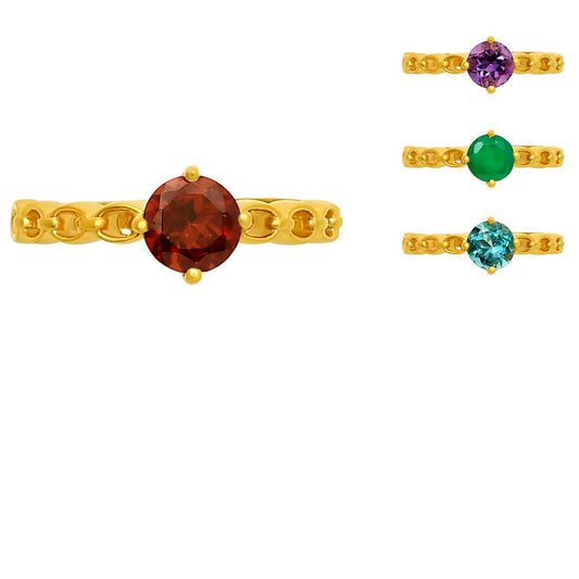 18K Gold Plated Brass Chain Band Gemstone Ring – Trendy Stacking Style TGR1030 RM-1762