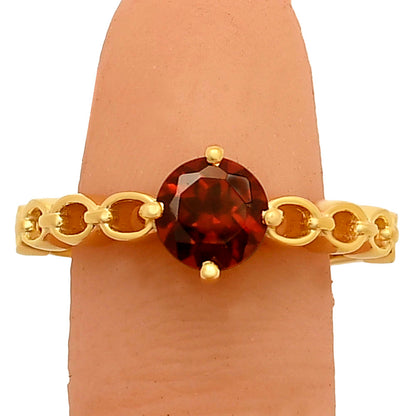 18K Gold Plated Brass Chain Band Gemstone Ring – Trendy Stacking Style TGR1030 RM-1762