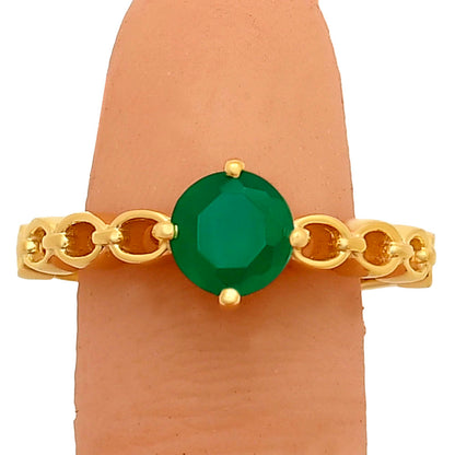 18K Gold Plated Brass Chain Band Gemstone Ring – Trendy Stacking Style TGR1030 RM-1762