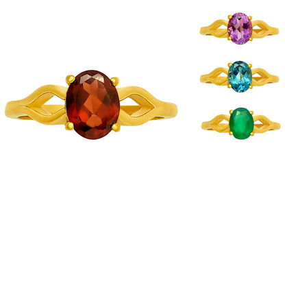 18K Gold Plated Brass Oval Colorful Gemstone Ring Interwoven Band Design TGR1031 RM-1763