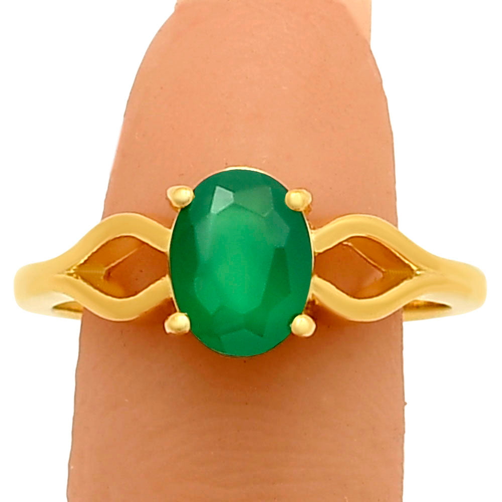 18K Gold Plated Brass Oval Colorful Gemstone Ring Interwoven Band Design TGR1031 RM-1763