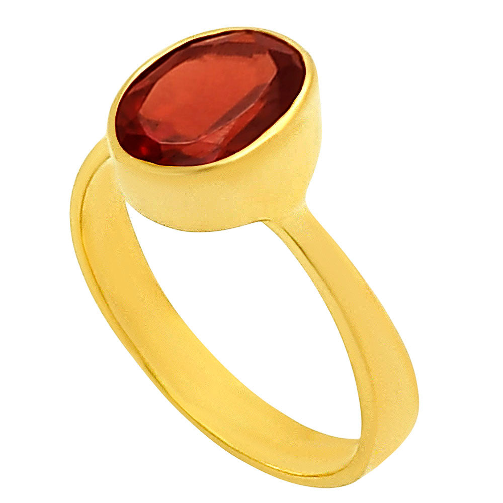 18K Gold Over Brass Oval Birthstone Gemstone Ring Classic Bezel Setting TGR1032 RM-1001