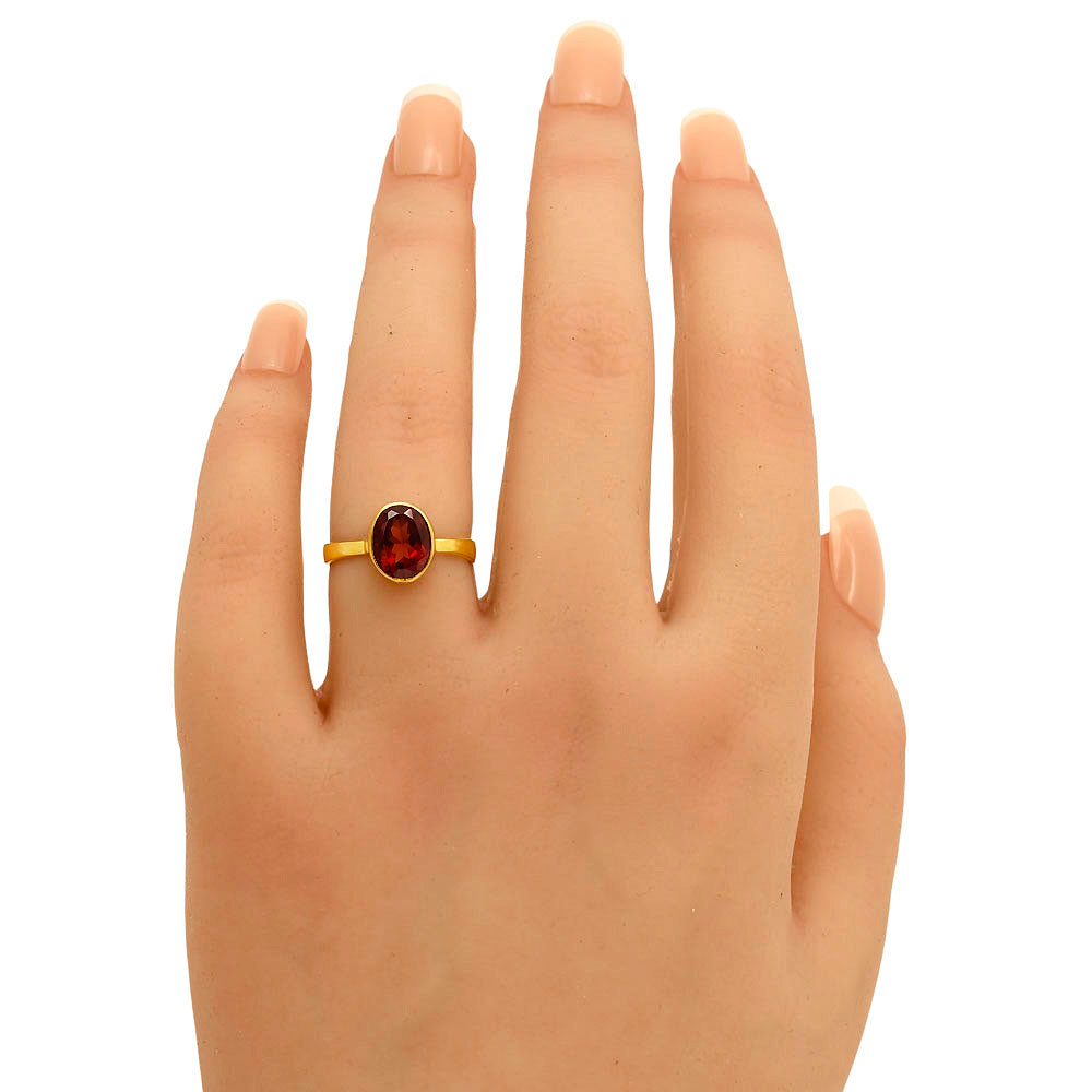 18K Gold Over Brass Oval Birthstone Gemstone Ring Classic Bezel Setting TGR1032 RM-1001