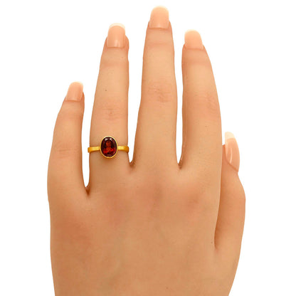 18K Gold Over Brass Oval Birthstone Gemstone Ring Classic Bezel Setting TGR1032 RM-1001