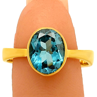 18K Gold Over Brass Oval Birthstone Gemstone Ring Classic Bezel Setting TGR1032 RM-1001