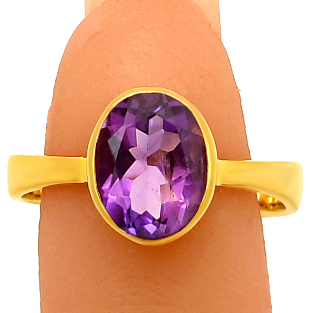 18K Gold Over Brass Oval Birthstone Gemstone Ring Classic Bezel Setting TGR1032 RM-1001