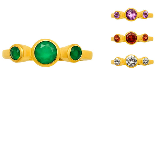 18K Gold Over Brass 3-Stone Gemstone Ring – Minimalist Stacking Band TGR1033 RM-1764