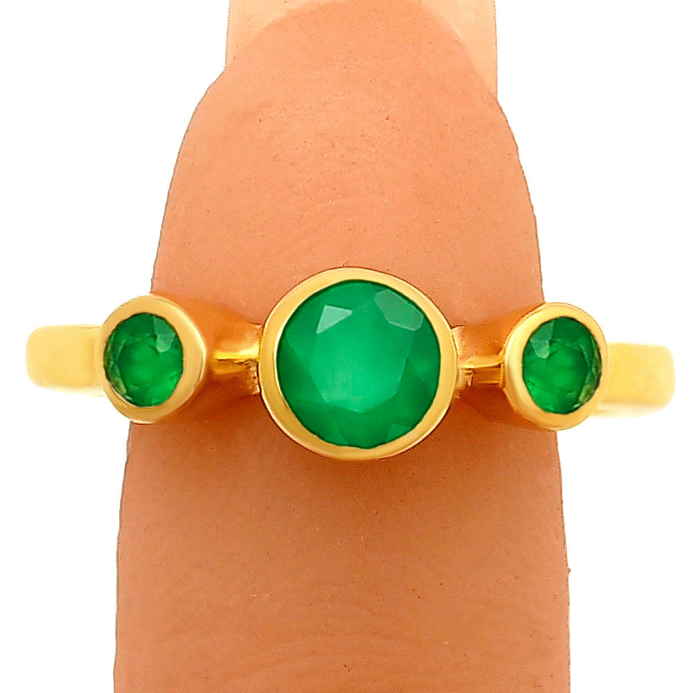 18K Gold Over Brass 3-Stone Gemstone Ring – Minimalist Stacking Band TGR1033 RM-1764