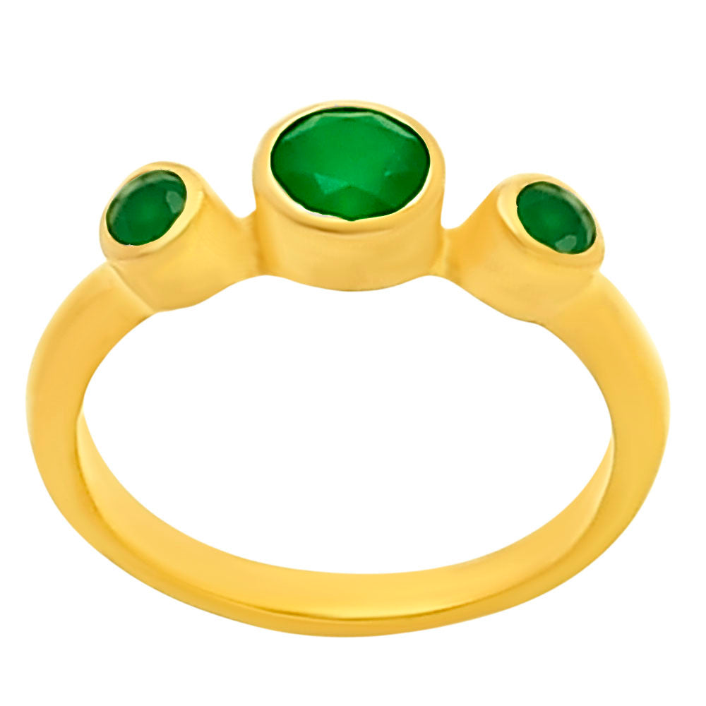 18K Gold Over Brass 3-Stone Gemstone Ring – Minimalist Stacking Band TGR1033 RM-1764