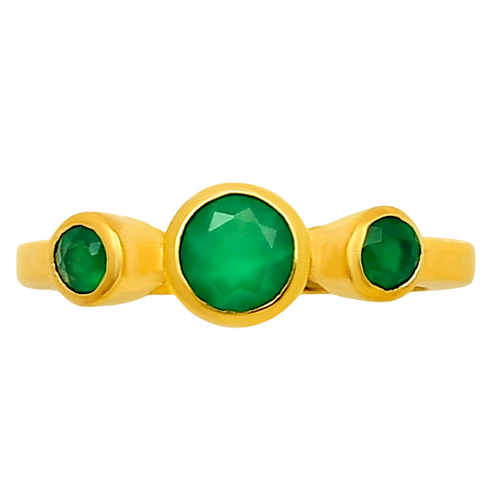 18K Gold Over Brass 3-Stone Gemstone Ring – Minimalist Stacking Band TGR1033 RM-1764