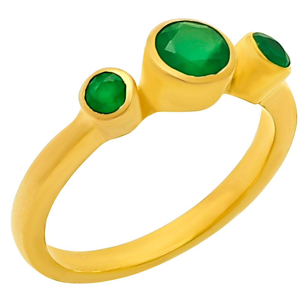 18K Gold Over Brass 3-Stone Gemstone Ring – Minimalist Stacking Band TGR1033 RM-1764