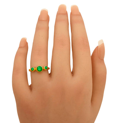 18K Gold Over Brass 3-Stone Gemstone Ring – Minimalist Stacking Band TGR1033 RM-1764