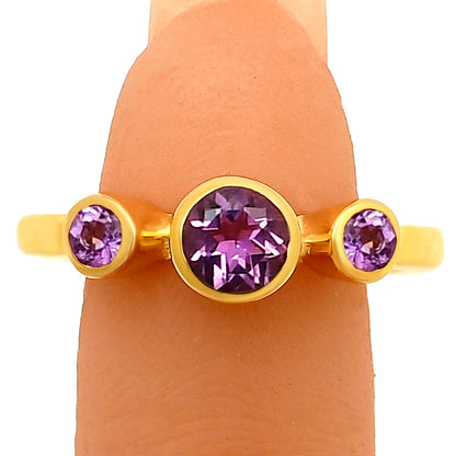 18K Gold Over Brass 3-Stone Gemstone Ring – Minimalist Stacking Band TGR1033 RM-1764