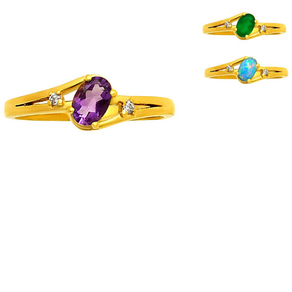 18K Gold Over Brass Oval Gemstone Ring with Side CZ Accent Stones TGR1034 RM-1765
