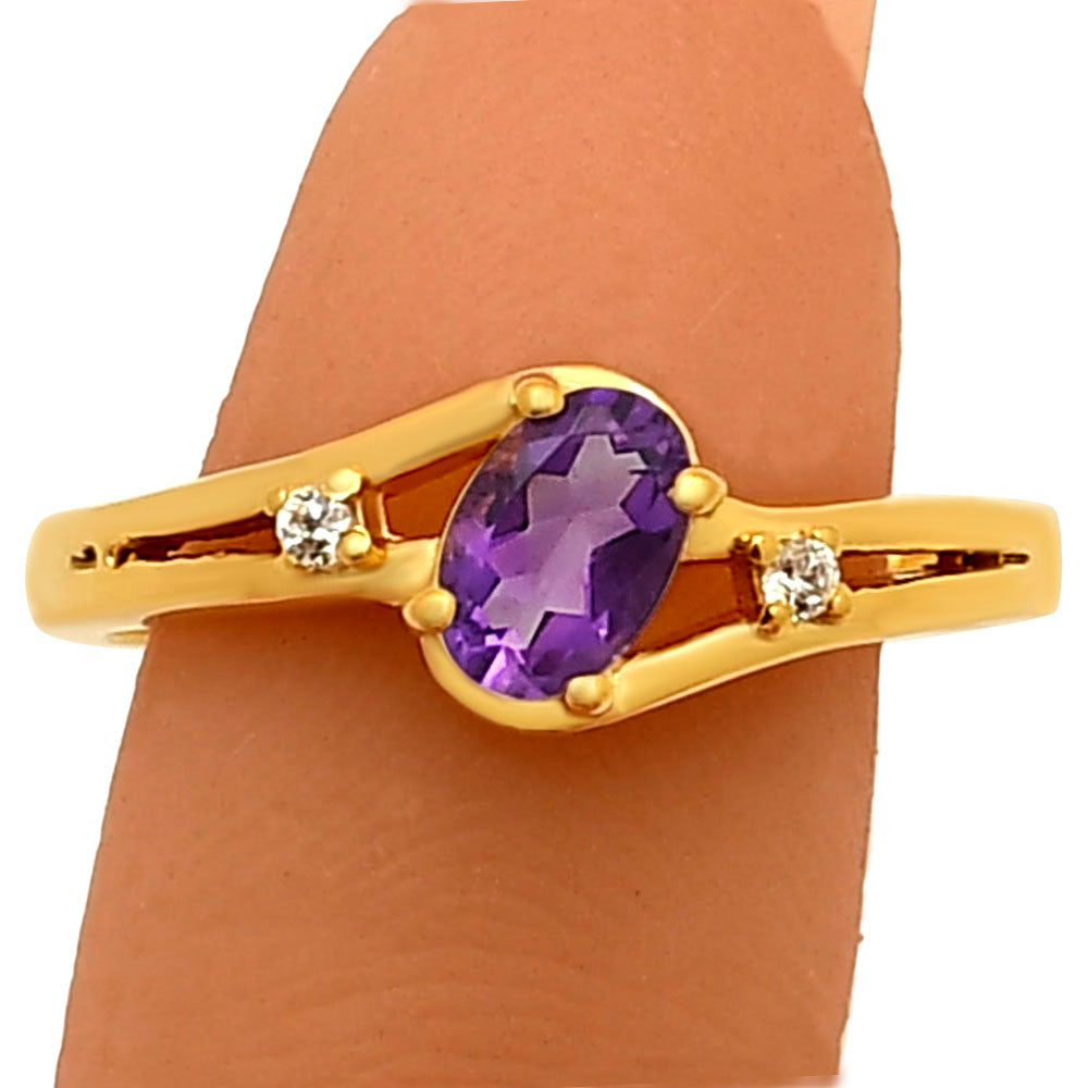 18K Gold Over Brass Oval Gemstone Ring with Side CZ Accent Stones TGR1034 RM-1765