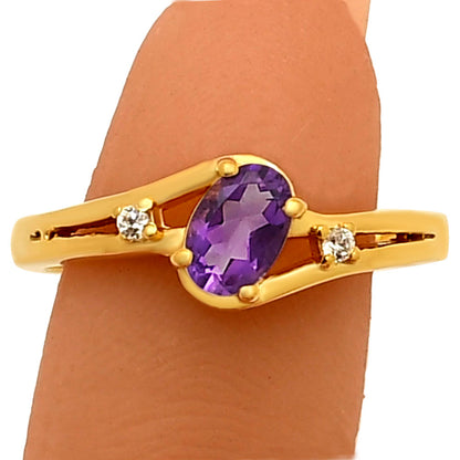 18K Gold Over Brass Oval Gemstone Ring with Side CZ Accent Stones TGR1034 RM-1765