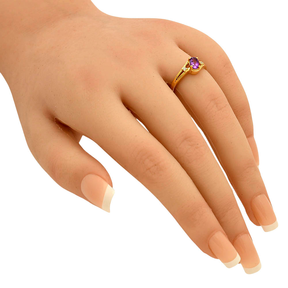 18K Gold Over Brass Oval Gemstone Ring with Side CZ Accent Stones TGR1034 RM-1765