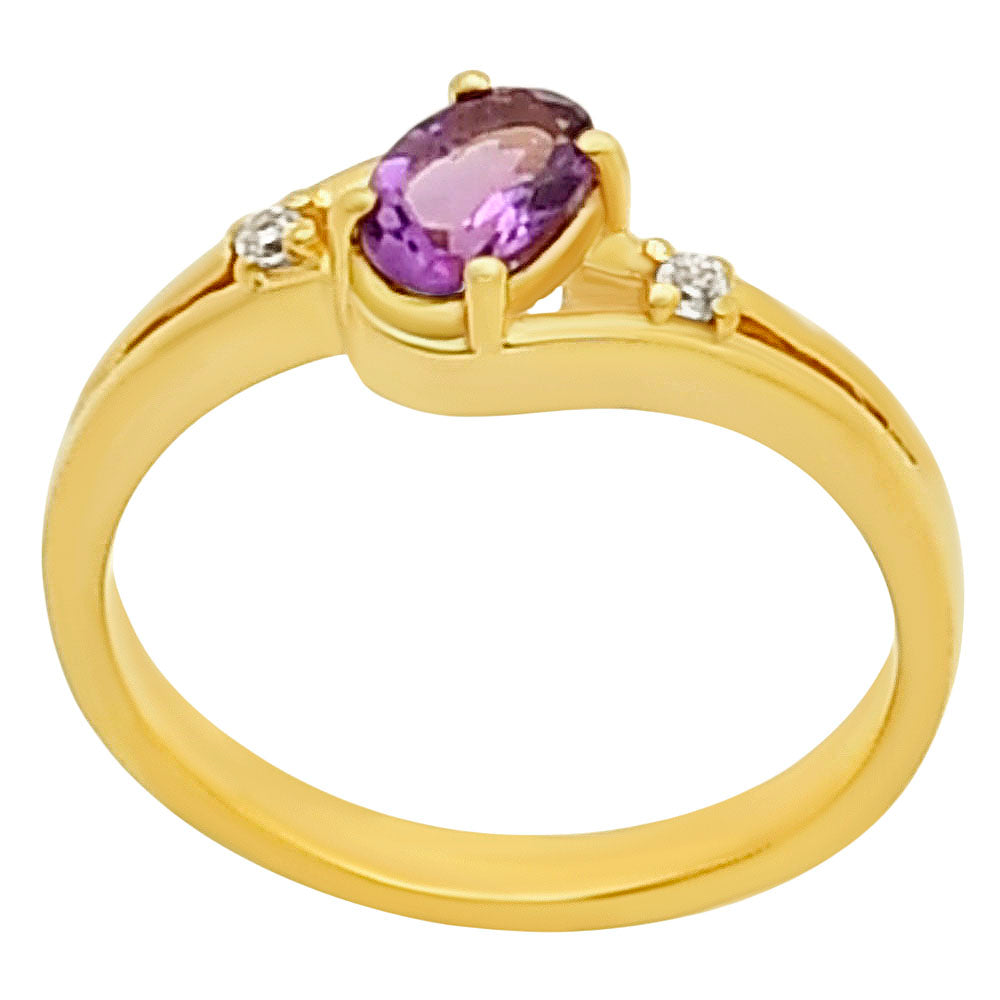 18K Gold Over Brass Oval Gemstone Ring with Side CZ Accent Stones TGR1034 RM-1765
