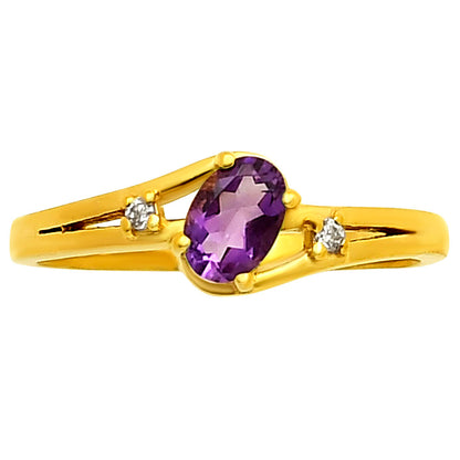 18K Gold Over Brass Oval Gemstone Ring with Side CZ Accent Stones TGR1034 RM-1765