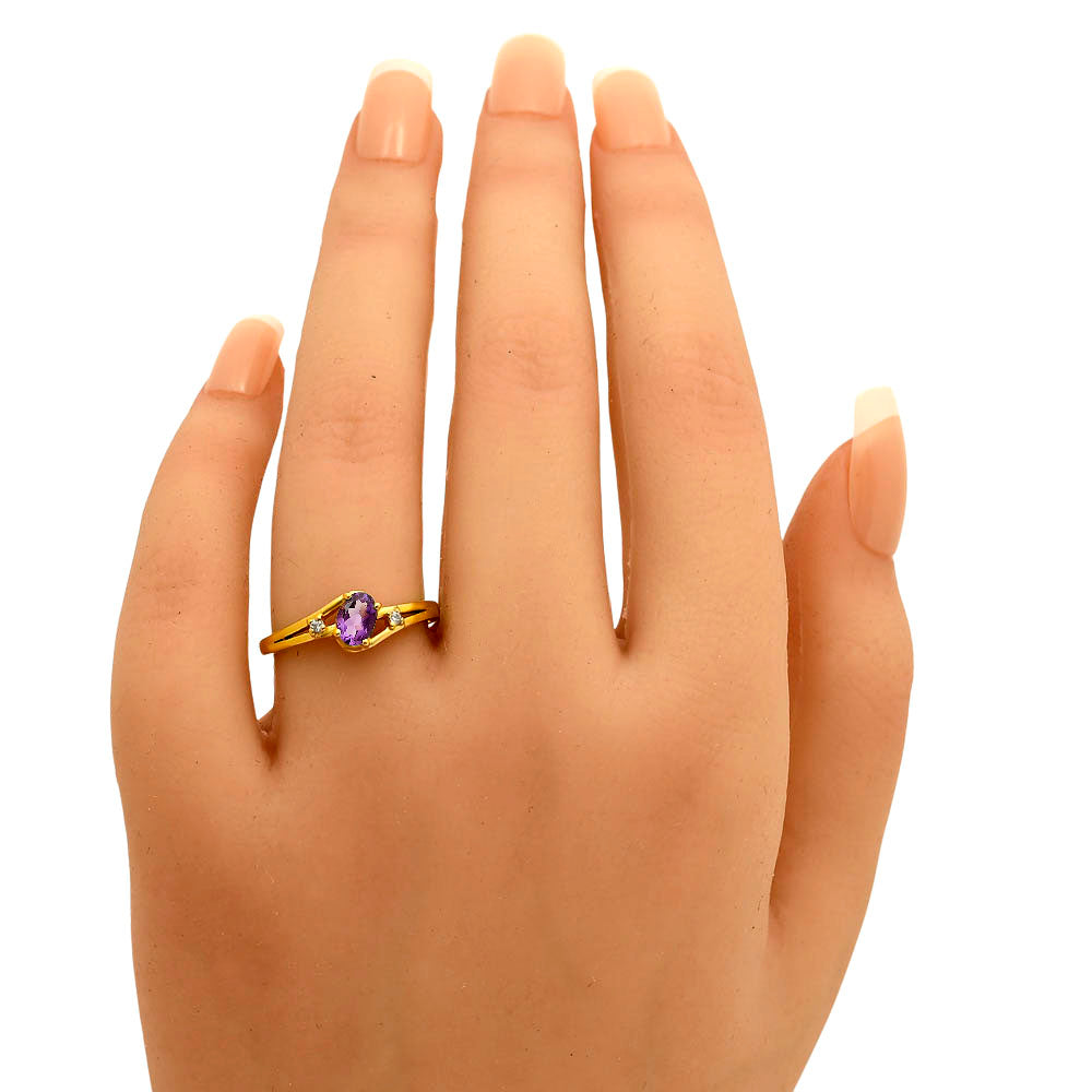18K Gold Over Brass Oval Gemstone Ring with Side CZ Accent Stones TGR1034 RM-1765