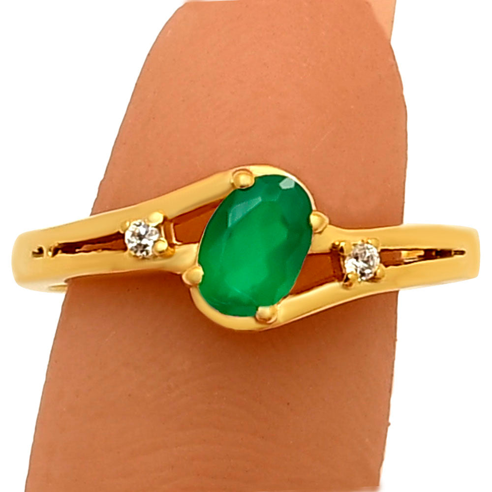 18K Gold Over Brass Oval Gemstone Ring with Side CZ Accent Stones TGR1034 RM-1765