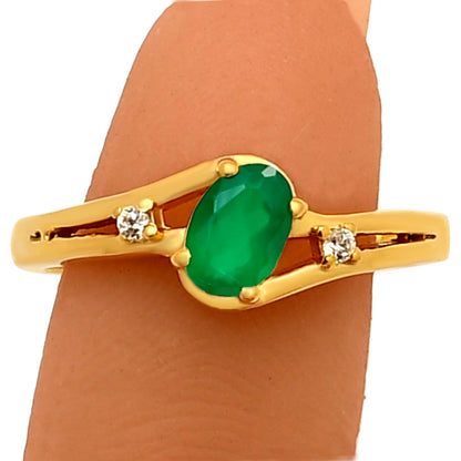 18K Gold Over Brass Oval Gemstone Ring with Side CZ Accent Stones TGR1034 RM-1765
