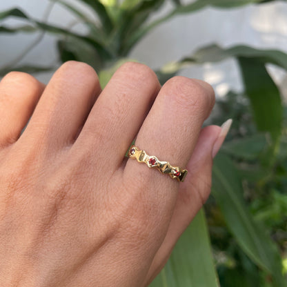 18K Gold Plated Geometric Band Gemstone Ring – Minimalist Stacking TGR1035 RM-1766
